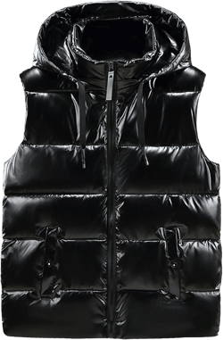 JEsilunmaMY Men's Shiny Winter Hooded Puffer Vest Sleeveless Thicken Warm Cotton Cargo Vest Fashion Padded Down Vest Jacket 4X-Large Black