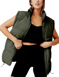 Huaqiao Women's Quilted Puffer Vest Stand Collar Sleeveless Coat Zipper Winter Gilet Jacket Large Armygreen