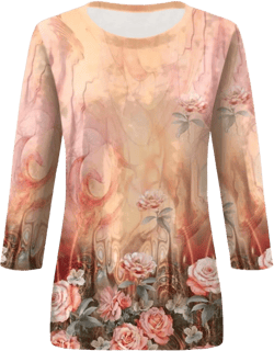 3/4 Length Sleeve Womens Tops Trendy Boho Floral Print Tunic Tops Dressy Casual Round Neck Loose Blouse #A-15 Pink X-Large