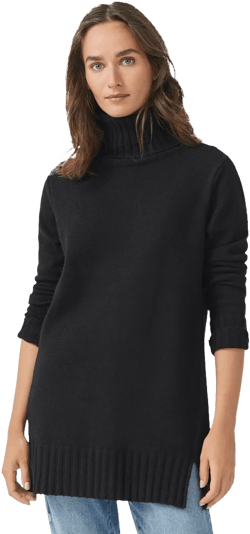 ellos Plus Size Ribbed Turtleneck Tunic Sweater - 10/12, Black