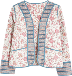 Wyeysyt Women's Cropped Quilted Puffer Jacket Cardigan Floral Printed Button Up Long Sleeve Padded Quilted Short Puffer Coats