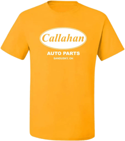 Callahan Auto Parts Sandusky Ohio Retro 90s Funny Tommy Boy Men's T-Shirt 3X-Large Gold