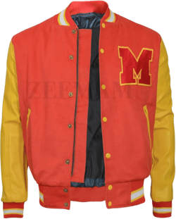 Men's Thrillerd M Baseball Jacket Men, Bomber Jacket Men Red Wool Yellow Jacket Faux Selevees 4X-Large Wool
