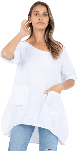 Federica White Sand Washed Linen Tunic Top
