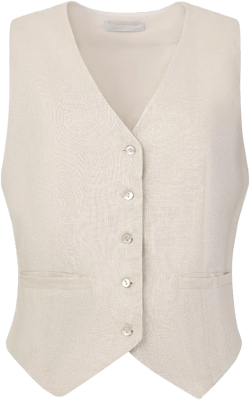 INSPIRE CHIC Women's Linen Sleeveless Button Down V Neck Waistcoat Vest Beige XX-Large