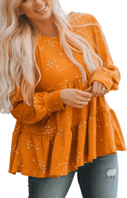 Floral Print Ruffle Long Sleeve Tunic Top