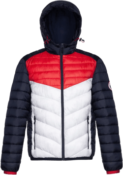 Rokka&Rolla Men's Light Puffer Jacket Coat-Night Sky/Bright White/Red, size Small