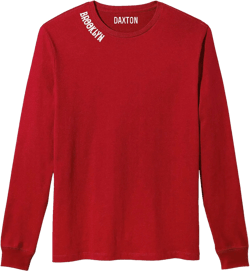 Daxton Premium Brooklyn Men Long Sleeves T Shirt Ultra Soft Medium Weight Cotton Small Red Tee White Letters