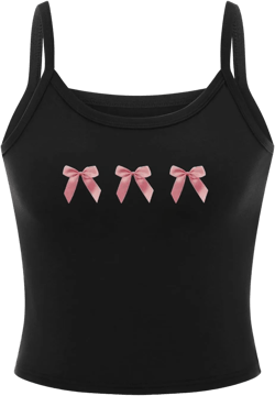 Women Y2K Graphic Tank Top Fruit Print Sleeveless Crop Top Vintage Aesthetic Cute Baby Tee Small D Three Bow Print Top Black