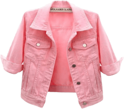 Hularka Women's Denim Jacket Button Down 3/4 Sleeve Crop Jean Jackets Coat With Pockets Large Pink