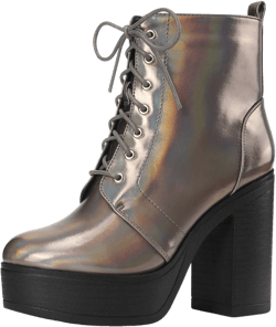 Allegra K Women's Platform Chunky High Heel Lace Up Combat Boots Gunmetal 9