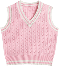 Hyipels Women's Sweater Vest,Y2K Sleeveless Pattern Preppy Style Knitted Crop Tank Top for Girl Cable Pink Large