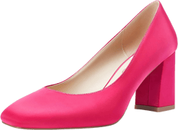 NobleOnly Women's Chunky Heels Slip-on Pumps Comfortable Leather Mid Heel Square Toe Block 7.5CM Heel Office Business Shoes 10.5 Pink Satin