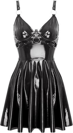 Vxuxlje Women's Wet Look Faux Leather Sleeveless A-Line Dress Strappy Ruffled Flared Party Dress Large Black