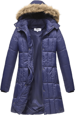 Haute Edition Women's Mid-Length Puffer Parka Coat with Faux Fur-lined Hood NAVY Medium