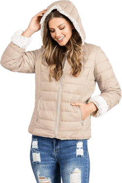 Love Tree Women's Juniors Reversible Teddy Bear Puffer Jacket (L, Khaki), Khaki Hooded, Large