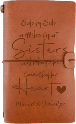 Personalized Leather Journal Gift for Sister-Custom Friendship Gifts for Women Friends- Side by Side or Miles Apart, Sister Birthday Gifts from Sister, Gift for Women Friends Christmas Wedding Gift To sister-Custom
