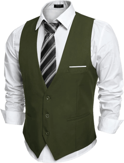 COOFANDY Men's Suit Vest Slim Fit Formal Dress Waistcoat Casual Business Vests for Suit or Tuxedo Army Green Small