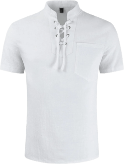 Mens Cotton Linen Short Sleeve Shirts Casual Lightweight Button Down Henley Shirts Vacation Beach Tops with Pocket Small White