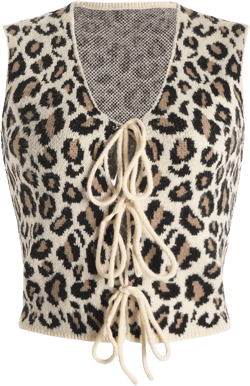 Verdusa Women's Sweater Vest Cropped Top Bow Tie Knot Sleeveless Leopard Print V Neck Fall Outfits Medium Multicolor