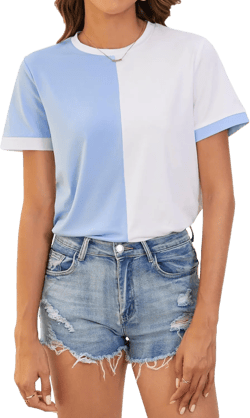 Milumia Women's Casual Color Block Short Sleeve T Shirt Crew Neck Tee T Shirt Tops Medium White and Blue
