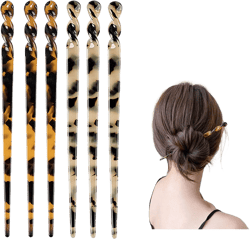 6 Pack Acetate Hair Sticks Leopard Printed Hair Chopsticks Tortoise Shell Hairpin Chopsticks Hair Clip Styling Pin Accessories Set for Women
