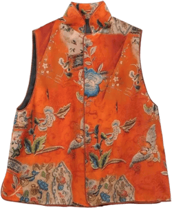 SHENG YUAN Chinese Traditional Flower And Bird Printing Vest Women Top Stand Collar Plate Button Vest Sleeveless Tang Suit Medium Color1