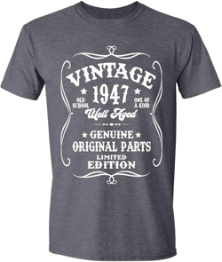 ROKO CLOTHING Vintage Well Aged 1944-1994 Shirts Short Sleeve Letter Printed Graphic Birthday Gift T Shirt for Men Women WELL AGED 1947 Medium
