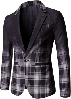 WUAI-Men Plaid Suit Blazer Casual Slim Fit Single Breasted Cotton Lightweight Daily Dress Suit Jacket Sport Coat
