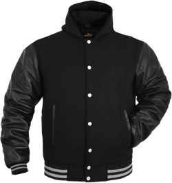Women Varsity Jacket Genuine Leather Sleeve and Wool Blend Letterman Ladies Girls College Varsity Jackets Small All Black (Grey Line)