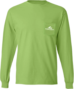 Koloa Surf Classic Wave Long Sleeve Pocket Tees - Heavy Cotton T-Shirts S-5XL 4X-Large Lime Shirt With White Logo