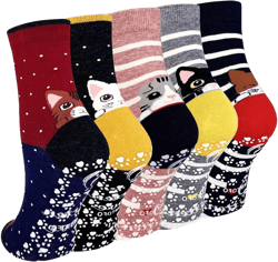 Artfasion Non Slip Socks for Women: Grip Novelty Dog Non Skid Ladies Funny Anti Slip Grippy Socks 5 Pairs for Pregnant Seniors Hospital Yoga Pilates 5-9 : Clothing, Shoes & Jewelry