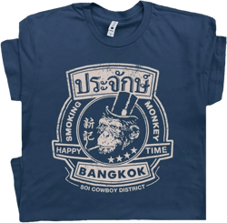 Bangkok Shirt Funny Shirts for Men Women Smoking Monkey T Shirt Thailand Tee Famous Bar Pub Vintage Graphic Tee 3X-Large Blue