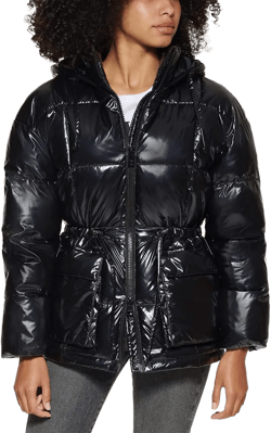 Levi's Women's Megan Hooded Quilted Puffer Jacket with Adjustable Waist X-Small New Polished Black