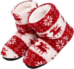 Fluffy Christmas Deer Slipper Plush Boots Ladies Indoor Outdoor Ankle Bootie Thermal Warm Shoes for Girls Women Fleece Thicken Cotton Slippers Anti-Slip Sole Winter Booties Cosy Home