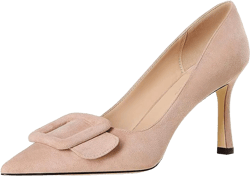 Divanne Pumps Shoes, Women's Stiletto High Heels Buckle Suede Pumps Pointy Toe Slip-On Office Pumps for Party Dress 6 Nude-suede