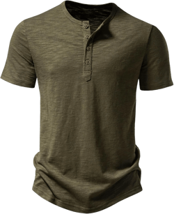 Men's Stretchy Short Sleeve Slim Fit Henley T-Shirt Casual Cotton 4 Buttons Tee Shirts XX-Large Army Green