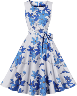 Wellwits Women's Crewneck Floral Print Sleeveless Vintage Summer Dress 10 Blue Grey