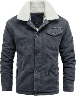 Maiyifu-GJ Men's Corduroy Fleece Lined Trucker Jacket Vintage Thicken Lapel Sherpa Biker Coat Button Front Slim Denim Jacket (Grey,3X-Large)