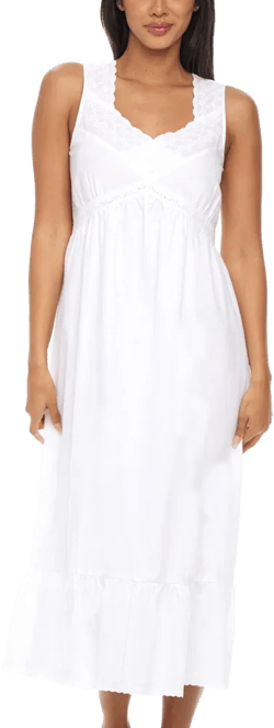 ADR Long Sleeveless Cotton Nightgowns for Women, Long Nightgowns for Women Soft Cotton, Moo Moos for Women White XL