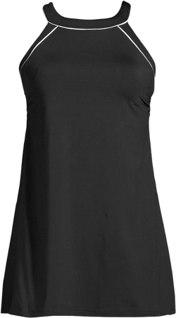 Lands' End Women's Plus Size G-Cup High Neck Swim Dress Swimsuit - 20w - Black/White