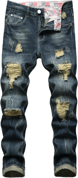 Maiyifu-GJ Ripped Jeans for Men Slim Fit Distressed Straight Leg Denim Pants Destroyed Regular Fit Casual Jean Trousers Dark Blue 28