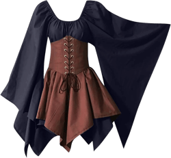 Women Traditional Irish Dress Renaissance Medieval Costume Flare Sleeve Corset Skirt Gothic Victorian Dress Small 03-dark Blue