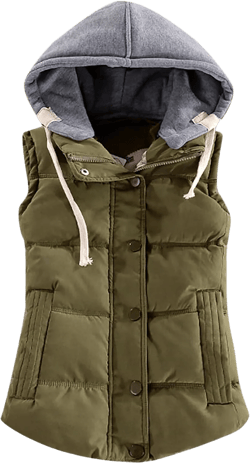 tuduoms Trendy Winter Vest Women Teen Girls Slim Fit Cotton Padded Jacket Vest Hooded Sleeveless Puffer Down Crop Top Gilet 3X-Large Green