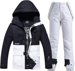 RIUIYELE Women's Ski Jackets and Pants Set Waterproof Insulated Snowsuit Winter Warm Skisuit Fashion Snowboarding Snow Coat Black+white Large