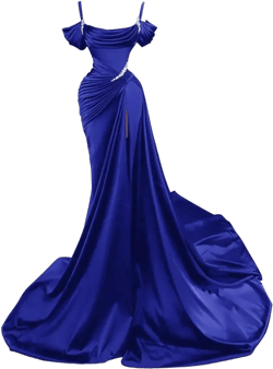Women's Spaghetti Straps Mermaid Prom Dresses 2025 Beaded Long Satin Formal Evening Gowns with Slit 16 Royal Blue