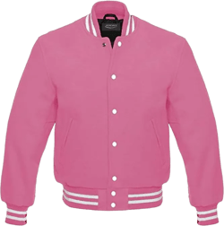 ALL Wool Varsity Jacket Letterman Baseball Bomber Jacket Melton Wool Body and Sleeves, 19 colors options Small Pink