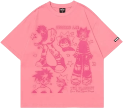 Men’s Oversized Harajuku Cotton Summer Streetwear Anime Round Neck Loose Fitting Unisex y2k Printed tee X-Large Pink