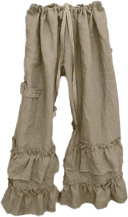 KELYWELL Linen Loose Pants for Women Summer Drawstring Palazzo Pant Wide Leg Solid Color Ruffle Hem Elastic Waisted Pant 01 Khaki Small