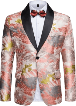 Mens Casual Blazers Sport Coat One Button Notched Lapel Business Daily Suit Slim Fit Random Geometry Print Jackets X-Large Pink